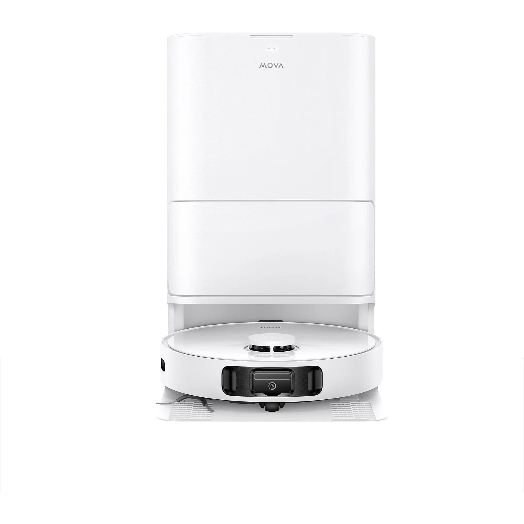 Dreame Mova E30 – front view Dreame Mova E30 white robot vacuum, front view with centrally placed control panel