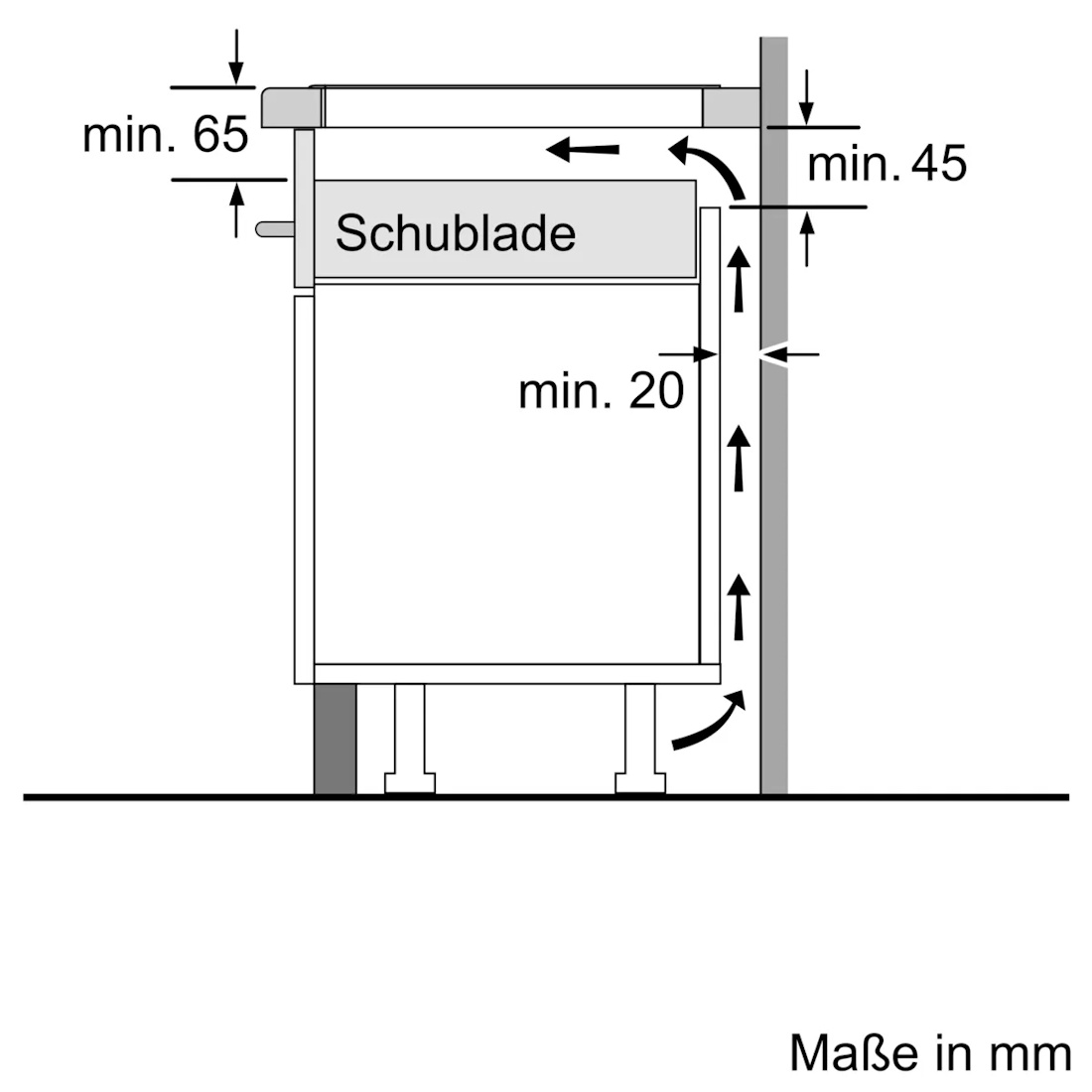 Technical drawing with niche dimensions for induction hob installation (560 x 490 mm)