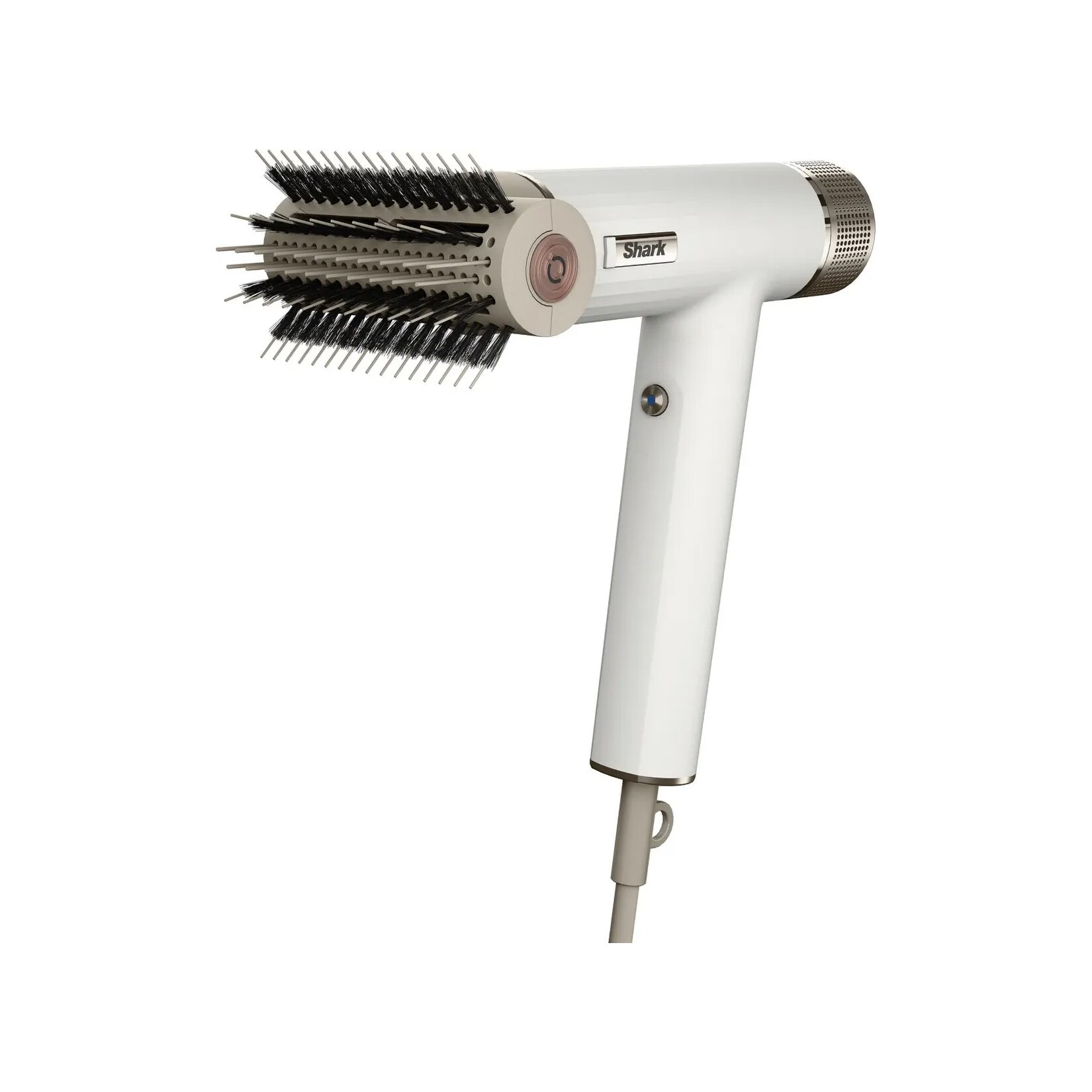 White Shark SpeedStyle hair dryer with the rotating brush attachment fixed.