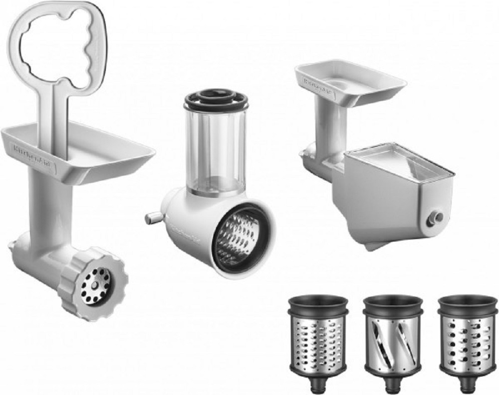 KitchenAid 5KSMFPPC complete accessory set without packaging.
