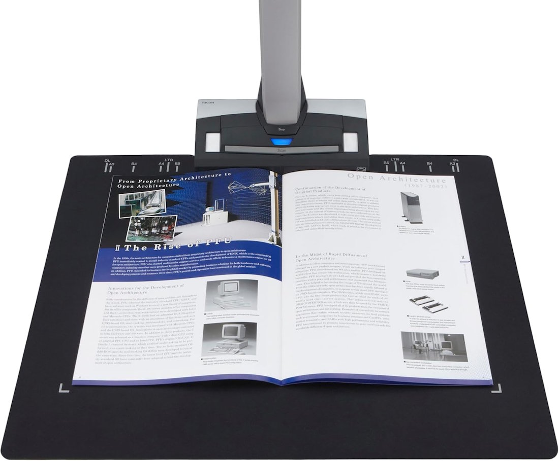 ScanSnap SV600 over book on mat surface – contactless book scanning