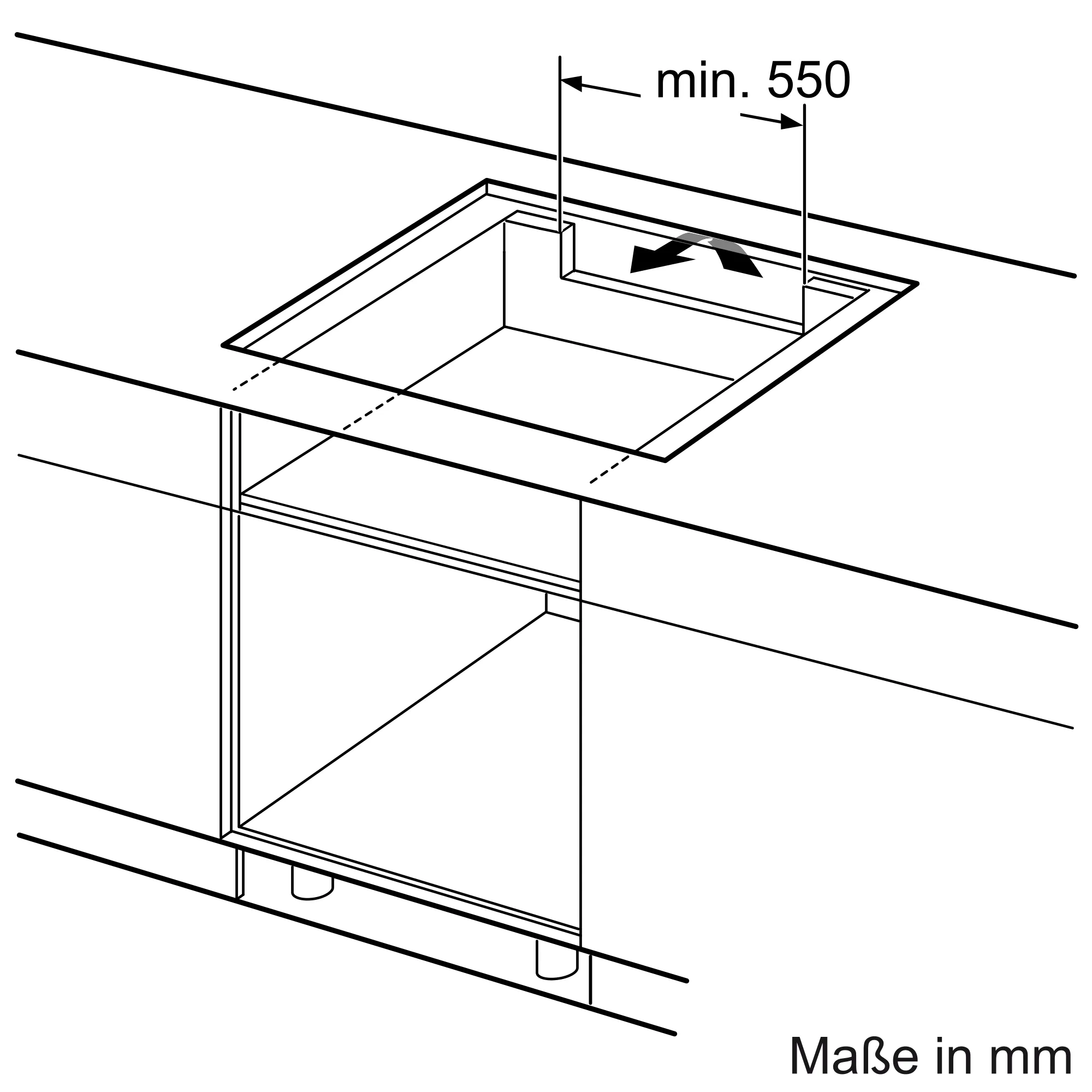 Technical drawing with the device dimensions of the cooktop