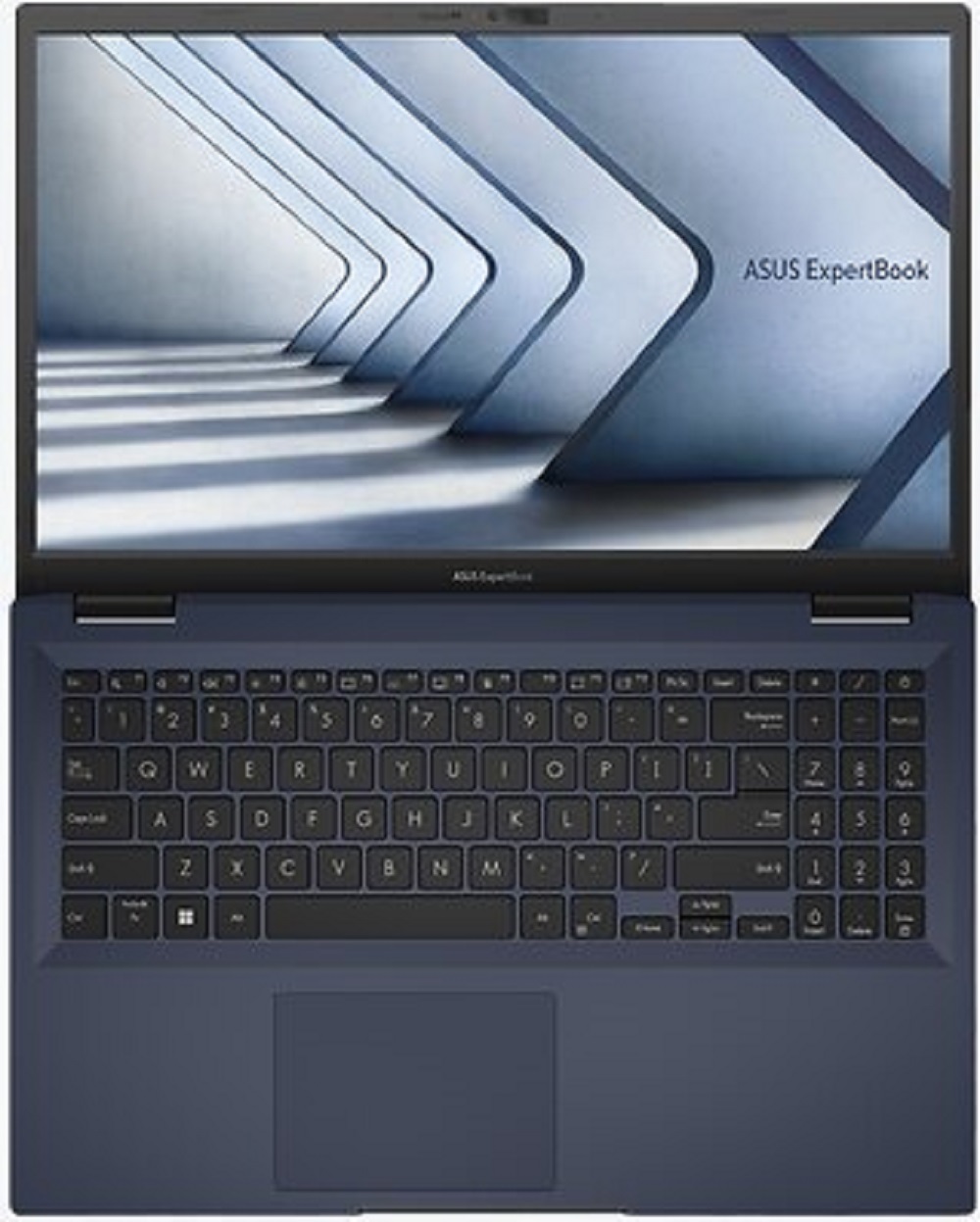 ASUS ExpertBook B1 B1402CBA, top view, opened with visible display and keyboard.