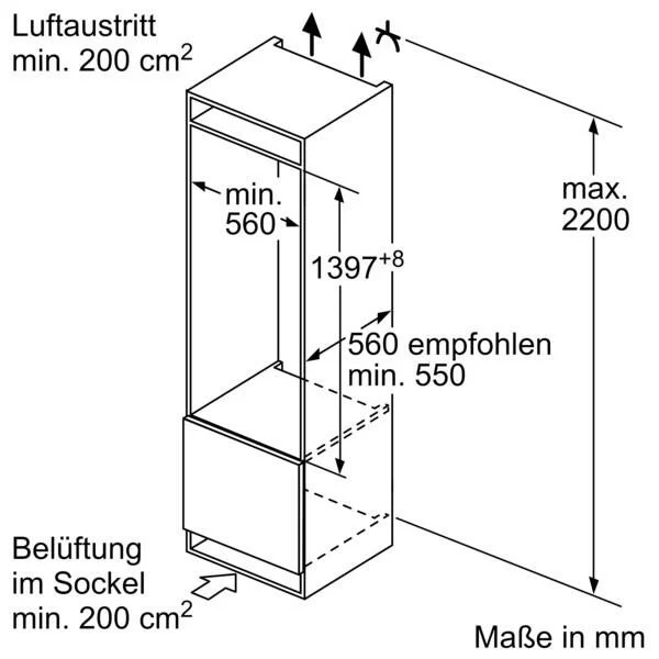 SIEMENS Einbaukühlschrank iQ700 KI51FADE0, Maße