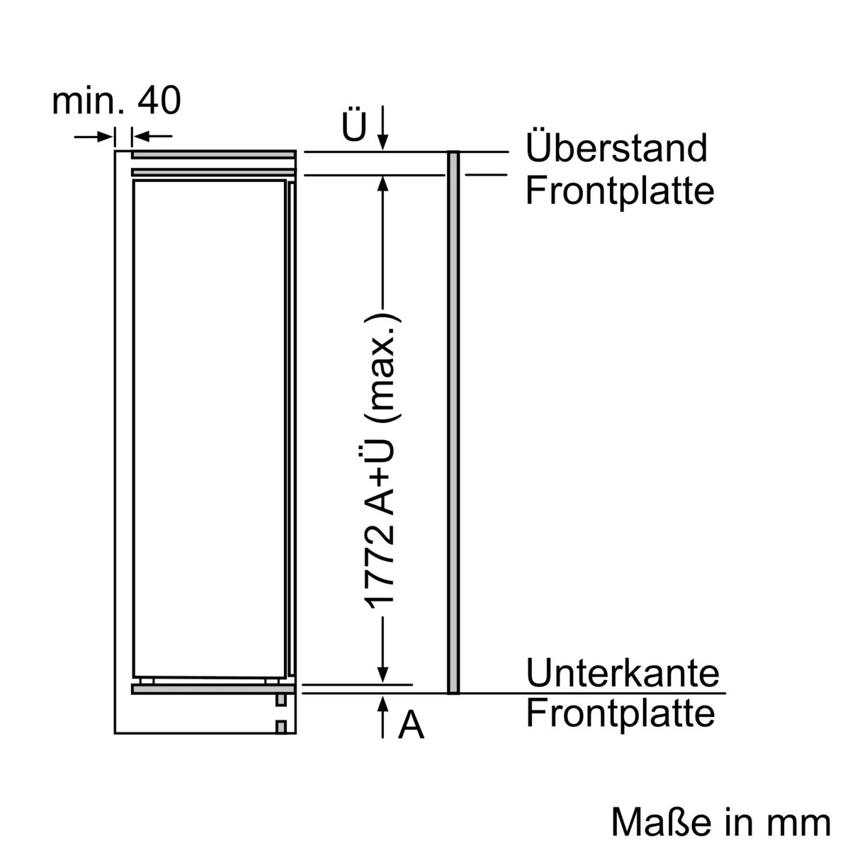 Top view and side view of the Siemens fridge with all relevant measurements