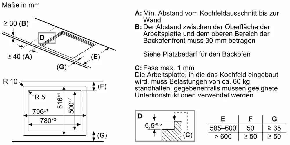 Siemens EX801HVC1E Induction Cooktop - Technical Drawing