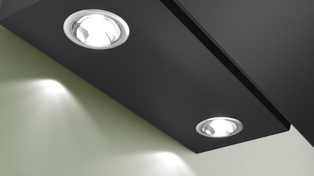 Close-up of the 2 x 3 W Power LED modules of the Bosch hood, providing optimal illumination of the cooktop.