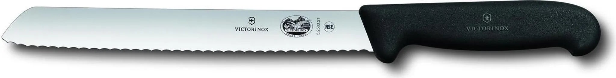 Close-up of the non-slip Fibrox handle of the bread knife