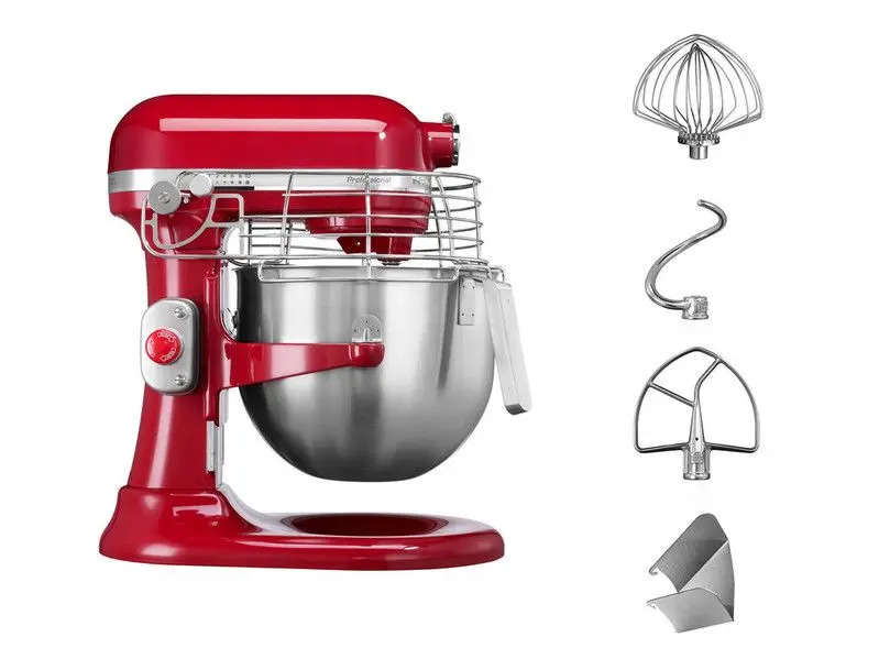 KitchenAid 5KSM7990XEER stand mixer in red with attached accessory