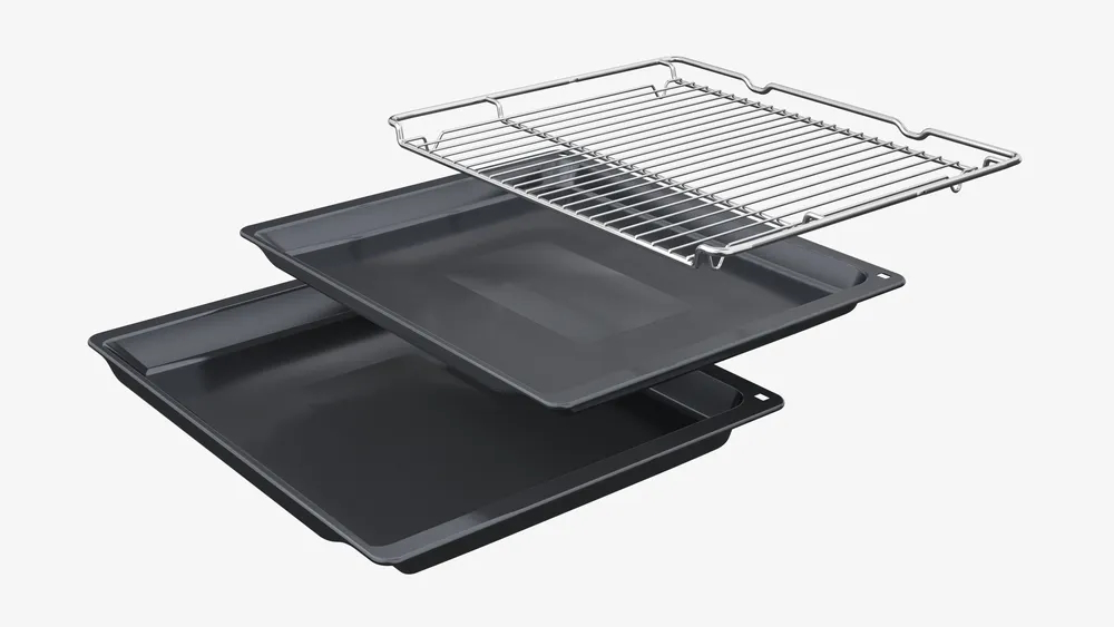 Oven accessories for the SIEMENS HB776G1B1: wire rack and two baking trays (universal pan and enameled baking tray)