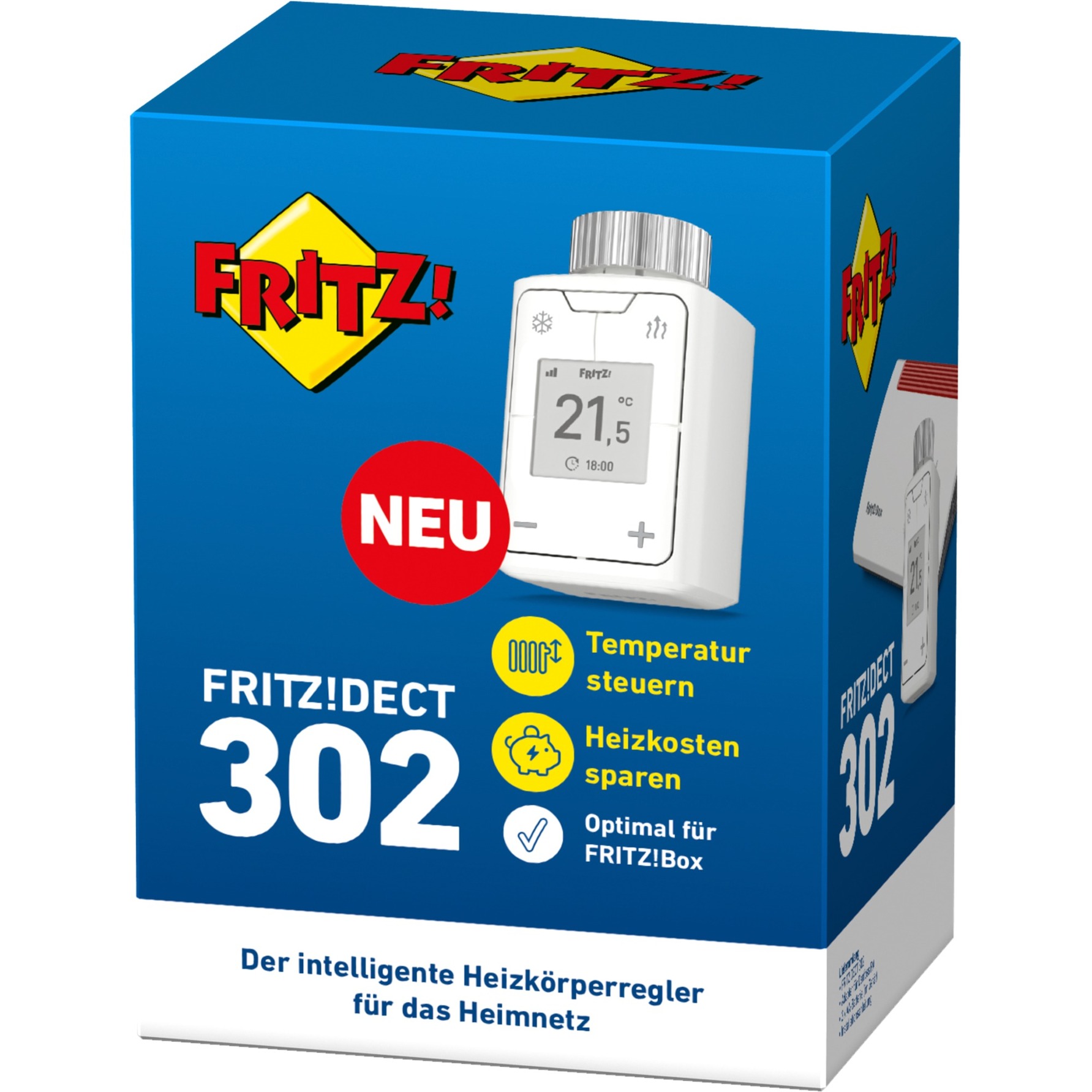 AVM FRITZ! DECT 302 heating thermostat in White in its original packaging.