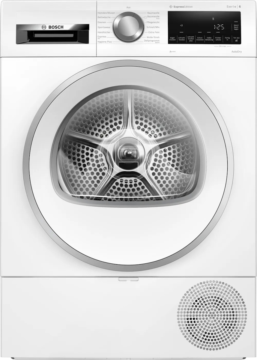 BOSCH WQG233DH0 Series 6 heat pump dryer 8kg front view in white