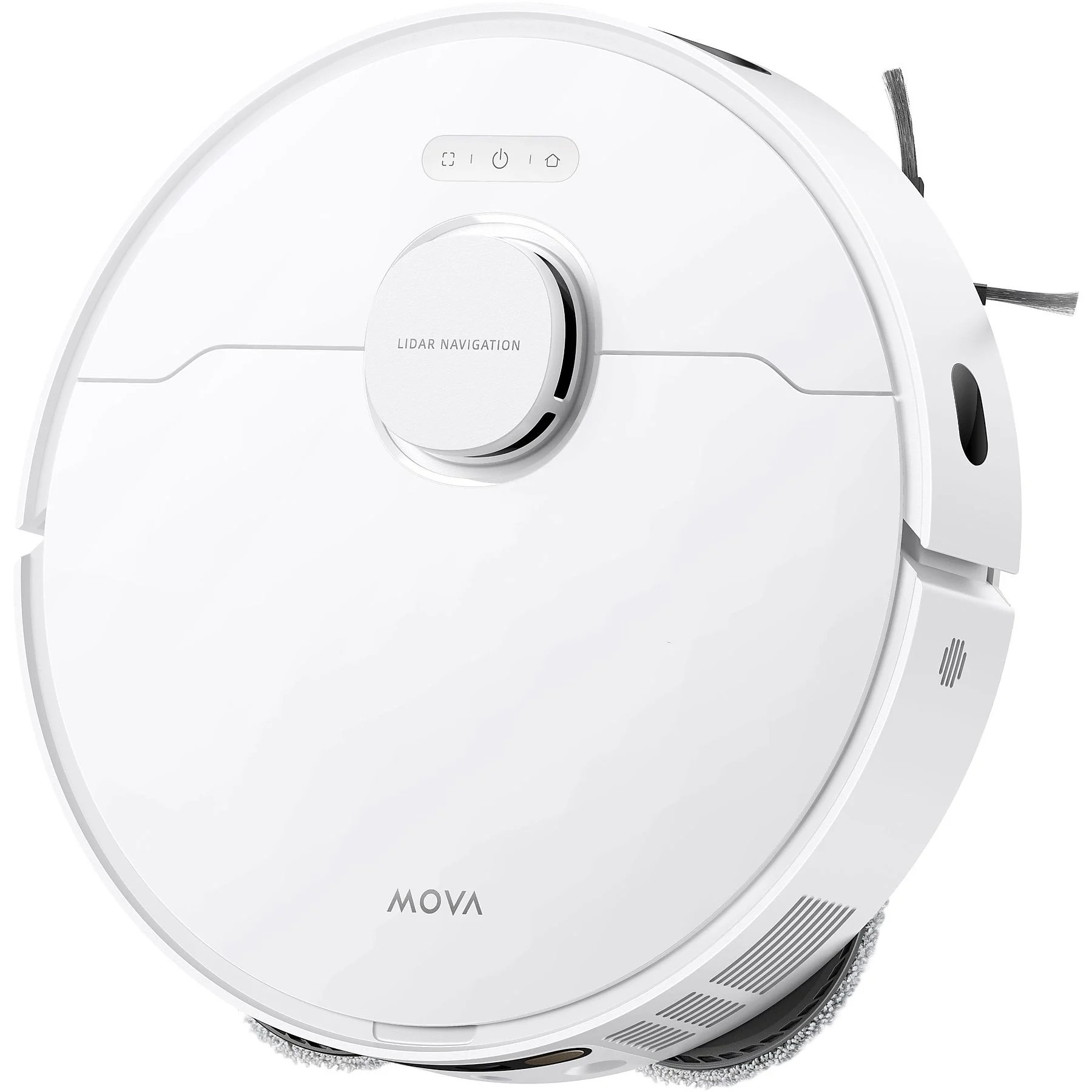Dreame Mova E30 robot vacuum viewed from above, round design in white casing