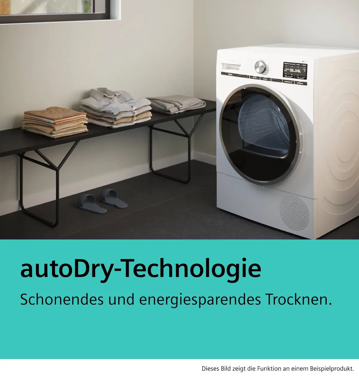 smartFinish feature for wrinkle reduction and easier ironing using steam treatment.