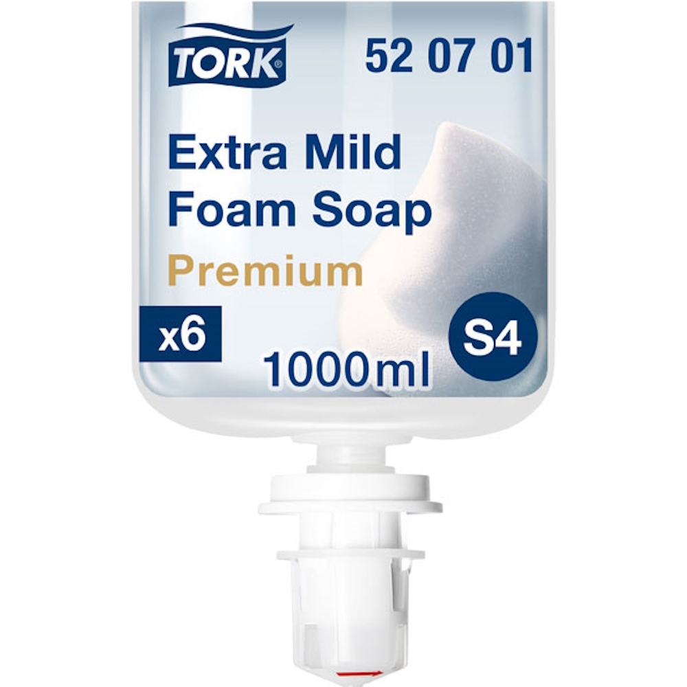 Tork Foam Soap 520701, close-up of the label with product details.