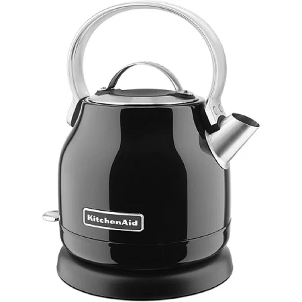 Side view of the KitchenAid 5KEK1222EOB kettle in Onyx Black with aluminum handle and LED power switch