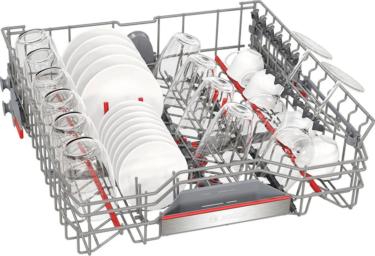 The Bosch SMV8YCX02E's pull-out cutlery drawer for organized storage of cutlery and small kitchen utensils.