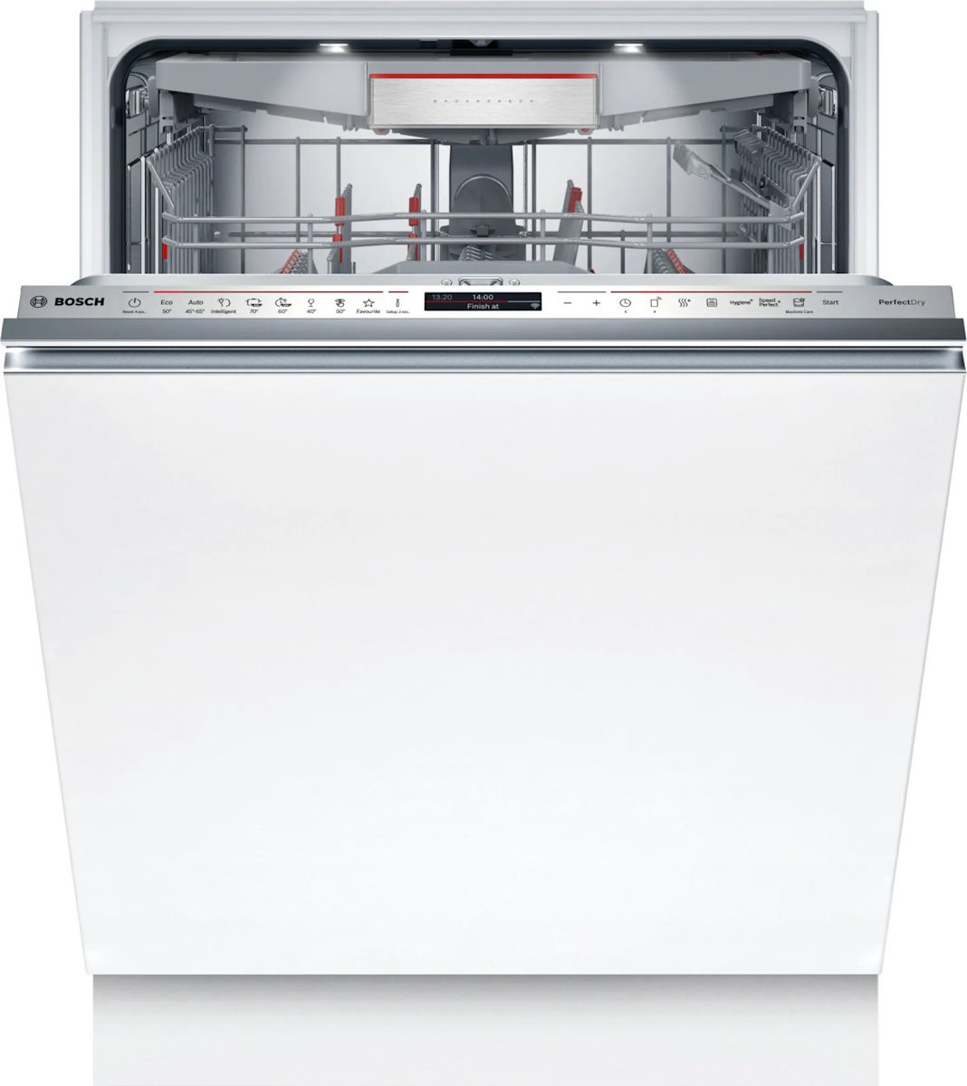 Fully integrated Bosch SMV8YCX02E dishwasher with a width of 60 cm, seamlessly integrated into a modern kitchen unit.