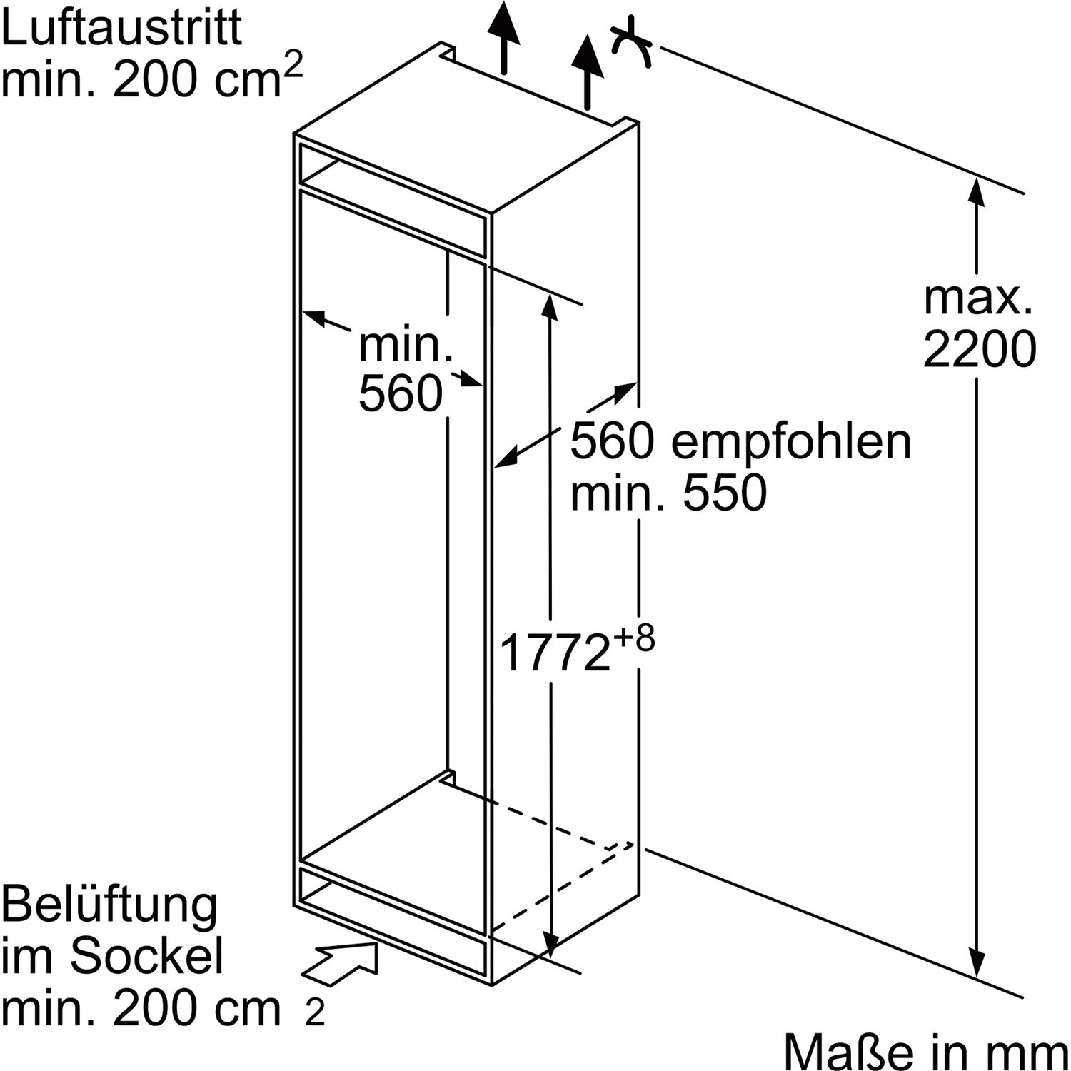 BOSCH Serie 8, Einbau-Kühlschrank Luftaustritt