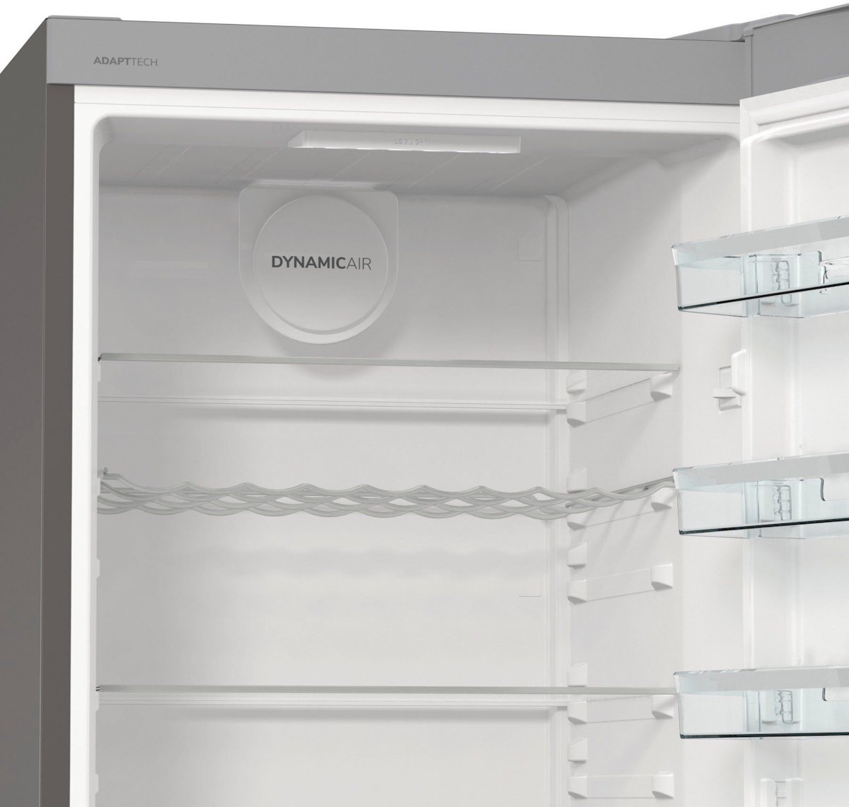 Interior view of the chrome bottle rack in the Gorenje R619DAXL6 refrigerator.