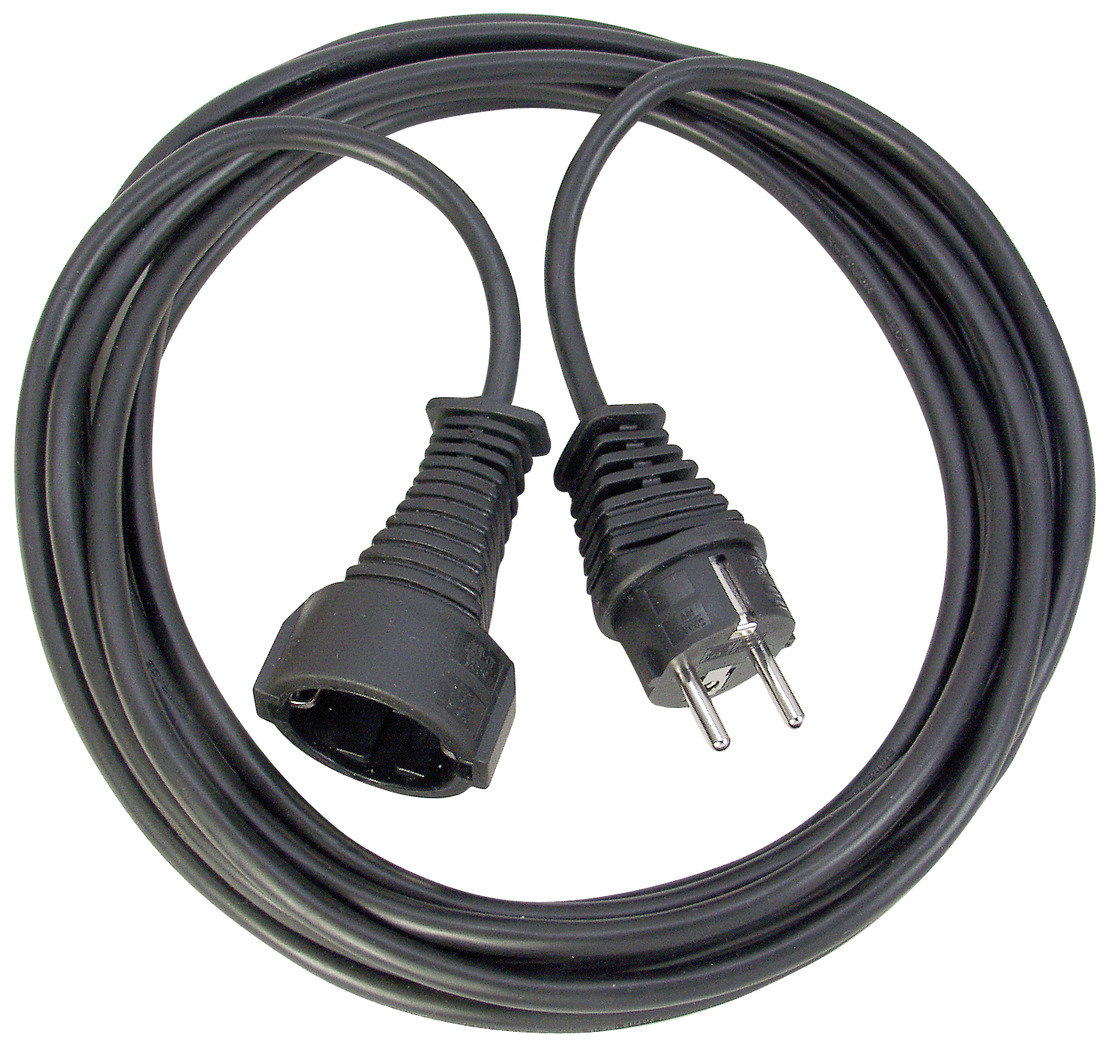 Brennenstuhl extension cable, black, 5 meters length, full view.