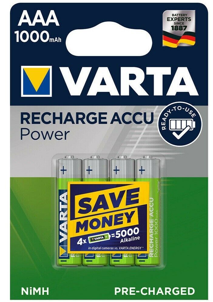 4er Varta AAA 1000 mAh Micro Akku Accu NiMH Batterien für Telefon Spielzeug