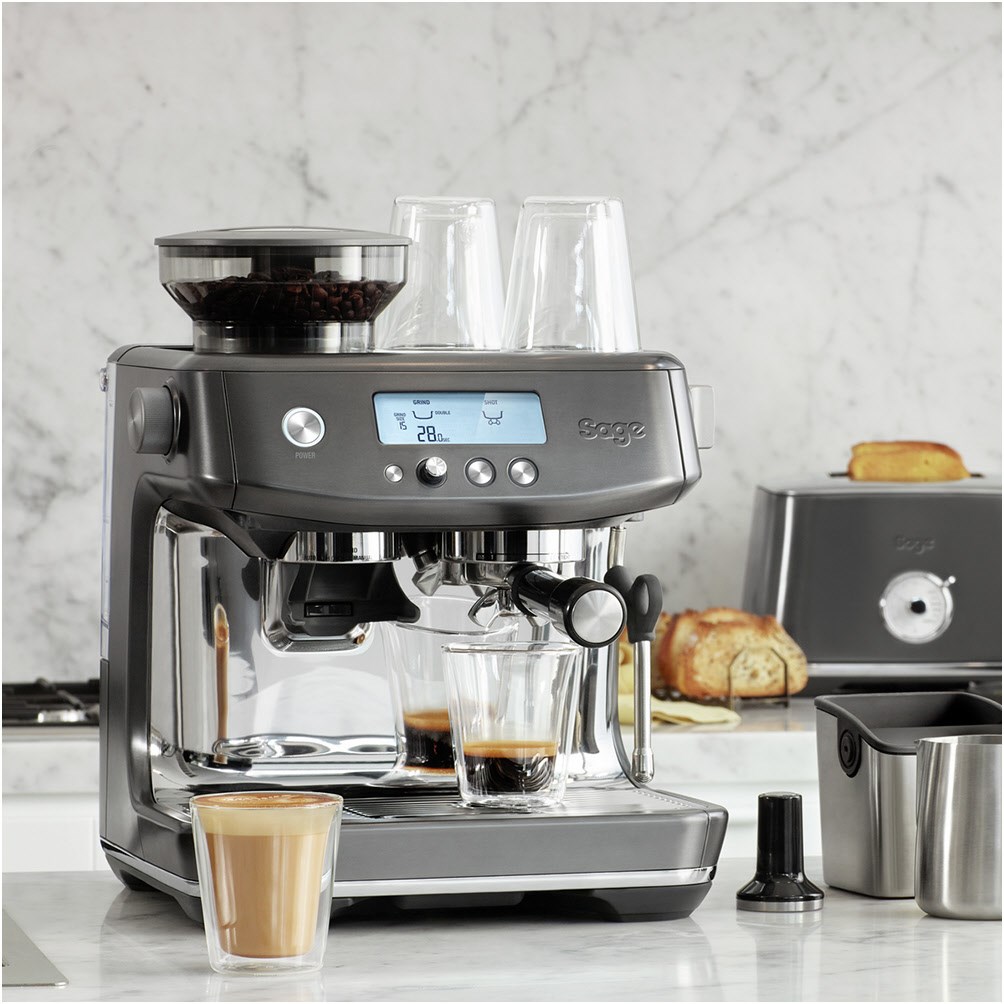 SAGE Appliances SES878 - the Barista Pro™ espresso machine in elegant black and stainless steel