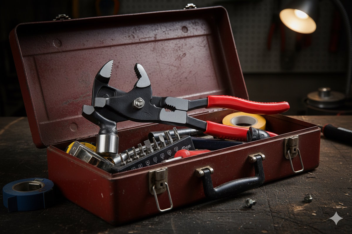 Westfalia multifunctional pliers in a toolbox, view with dimensions 260 mm