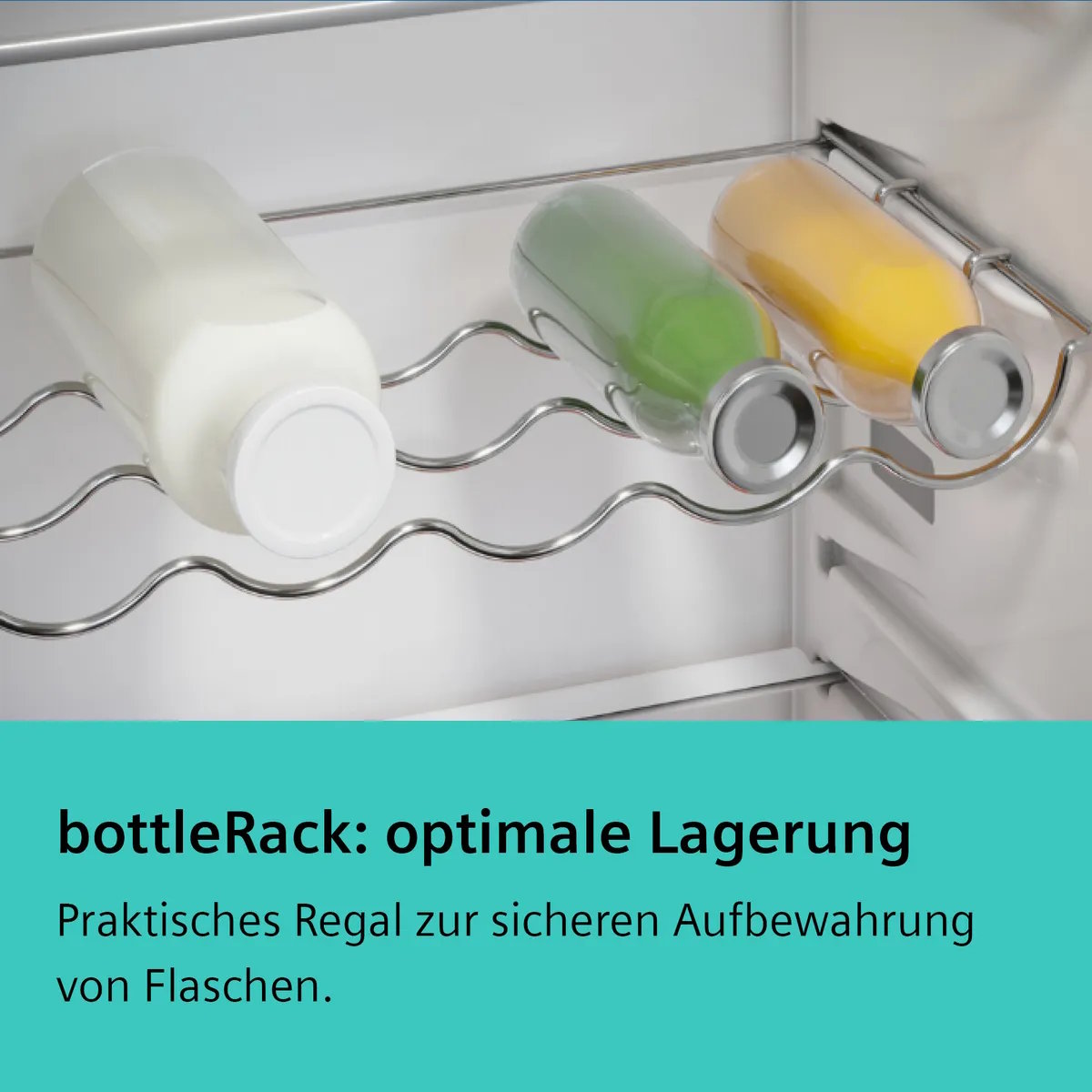 Chrome bottle rack in the Siemens KI82LADD0 refrigerator door