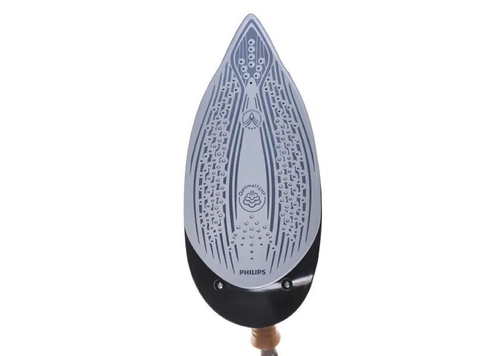 View of the T-ionicGlide soleplate showing steam vents and OptimalTEMP logo