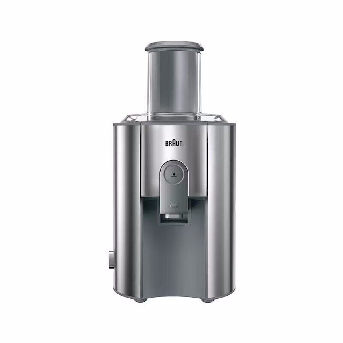 Front view of the Braun J700 juicer with visible juice spout