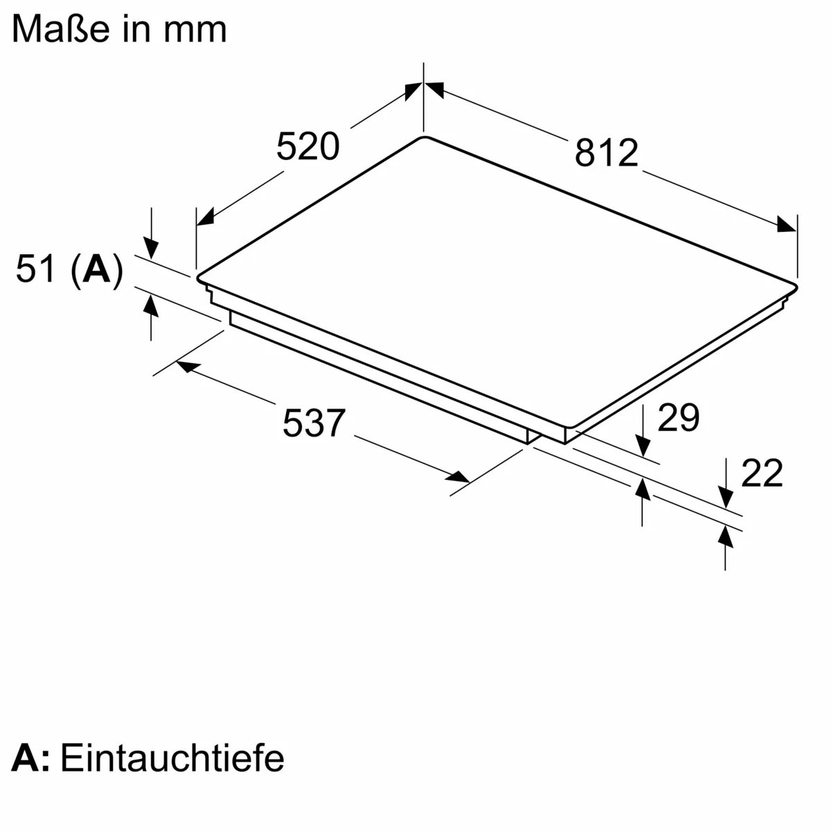 Detailed size specifications of the 5 induction cooking zones