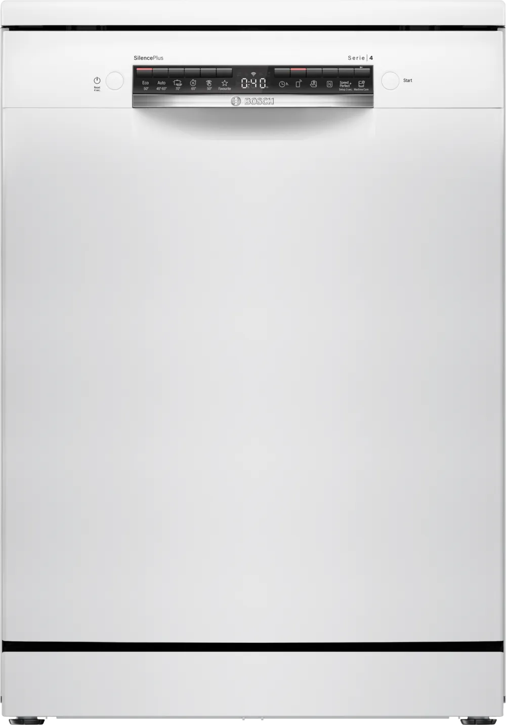 Freestanding Bosch SMS4EVW08E dishwasher in white, front view