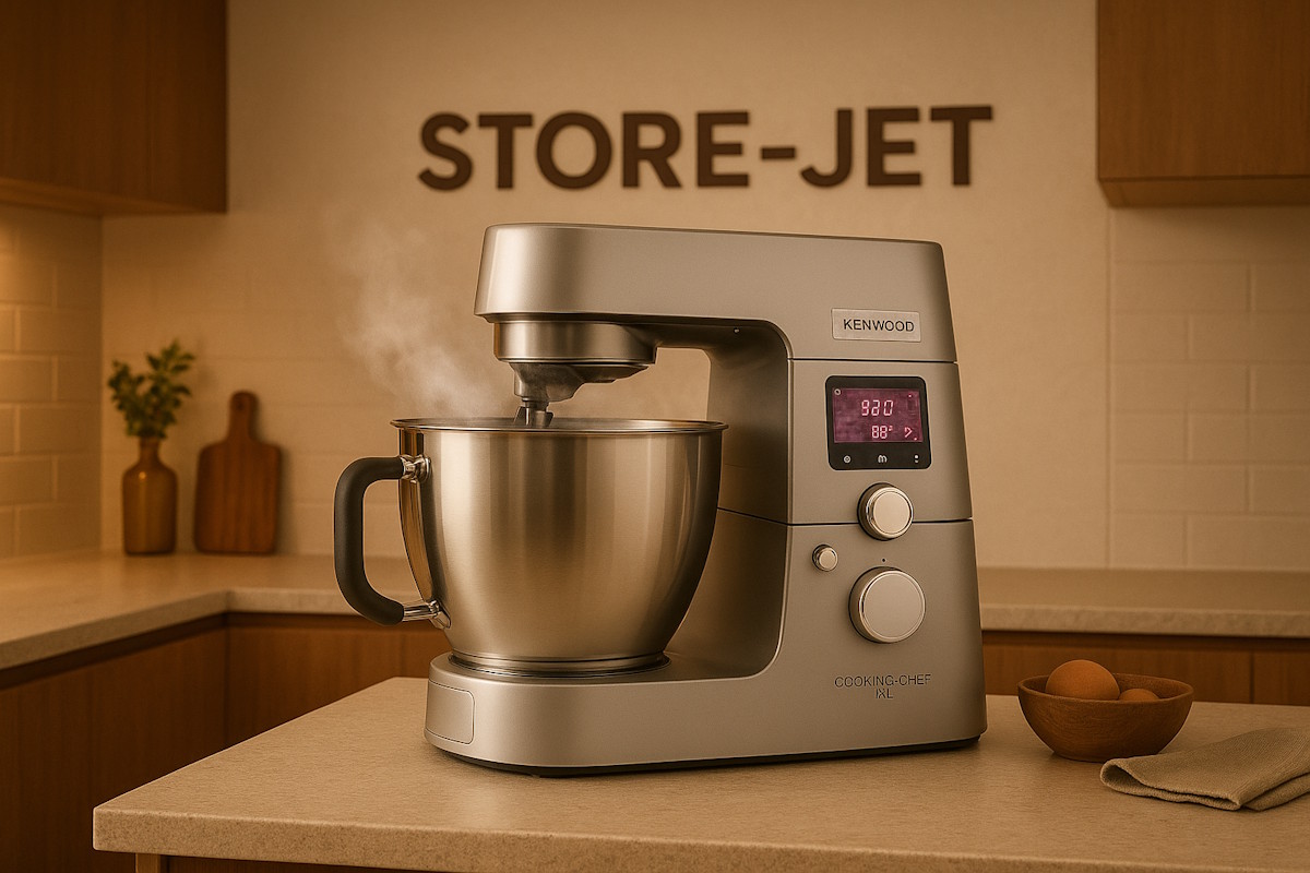 Kenwood Kitchen Machine KCL95.424SI Kenwood Titanium Cooking Chef XL kitchen machine in silver with cooking function and mixing attachments.