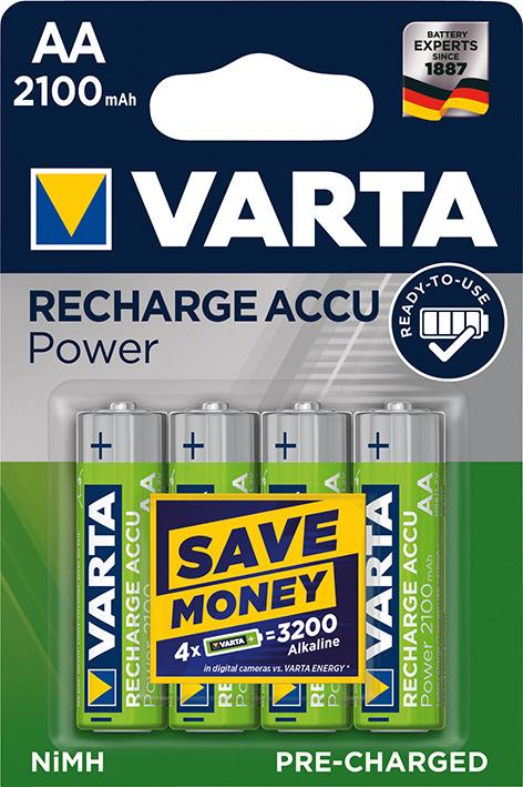 Varta 56706 Mignon Akku PowerPlay 1,2V/2100mA/Ni-MH 4 Stück