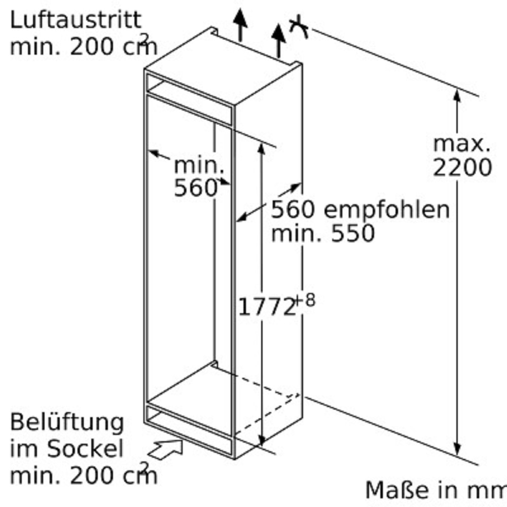 Technical drawing of Siemens GI81NACE0 built-in freezer with measurements in millimeters