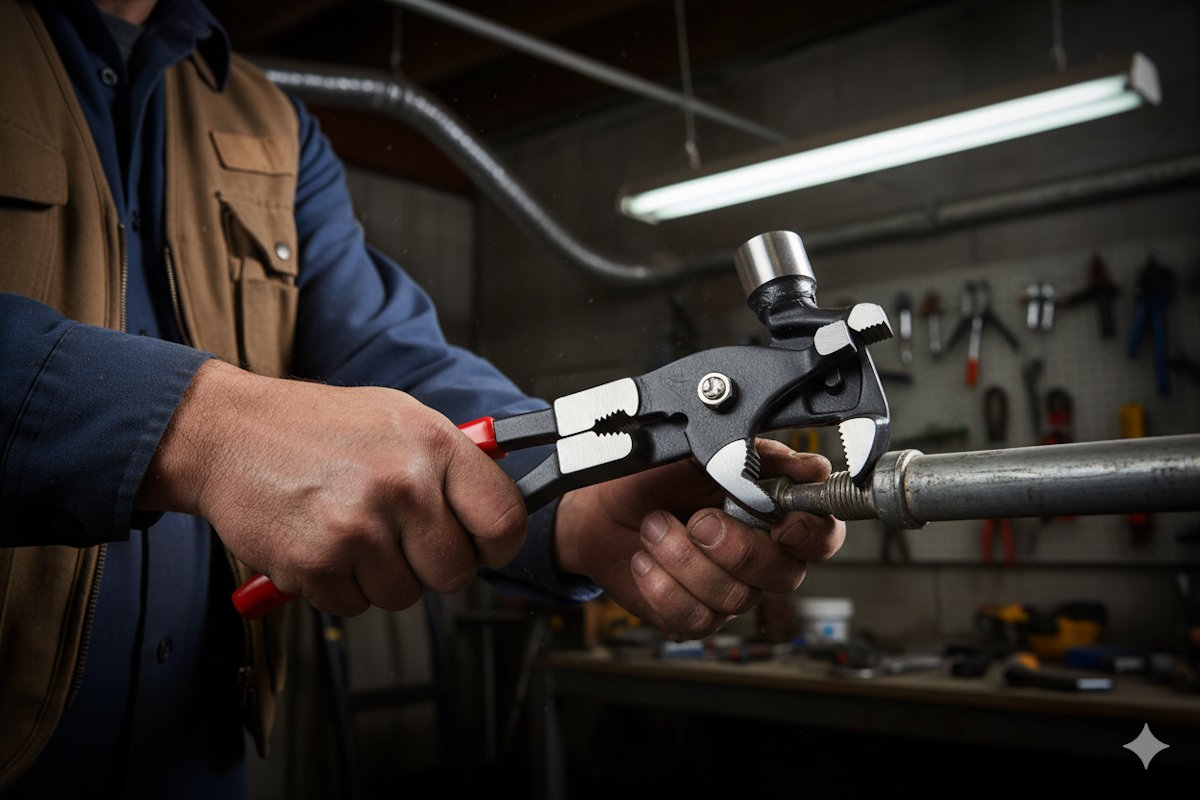 Westfalia multifunctional pliers in use as pipe pliers