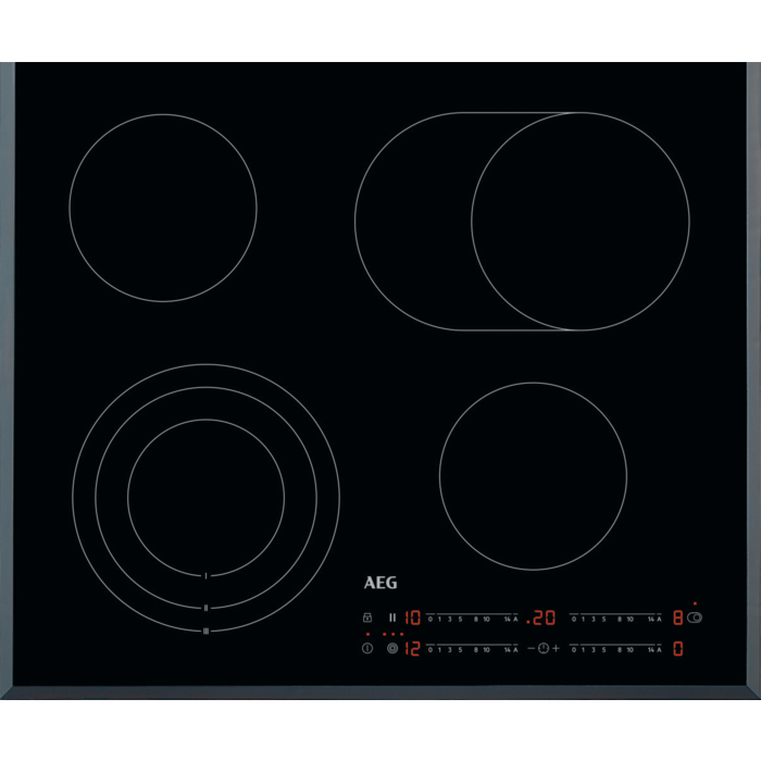 AEG HK654070FB ceramic hob with bevelled edges, front view