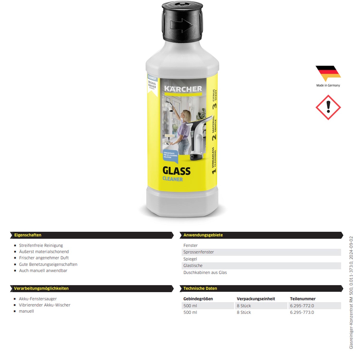 Kärcher RM 500 concentrate next to a Kärcher WV series window vacuum.