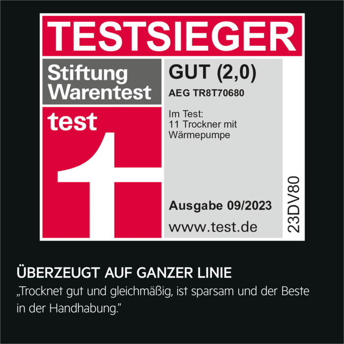 Test winner, Stiftung Warentest issue 09/2023 GOOD (2.0) Dries well and evenly, is economical and the best to use