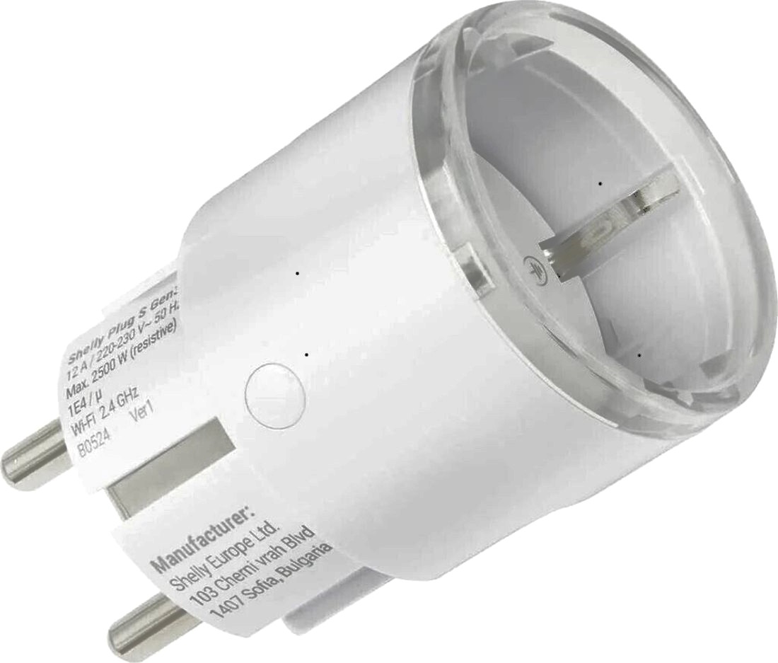 Shelly Plug S Gen3 smart plug in white, front view