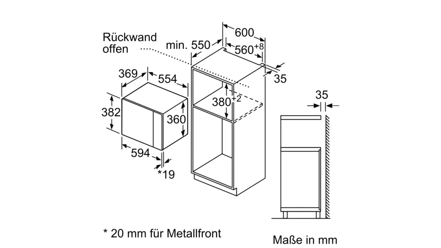 NEFF HGB53 (HLAGD53N0) Einbau Mikrowelle Edelstahl 900 W Maße