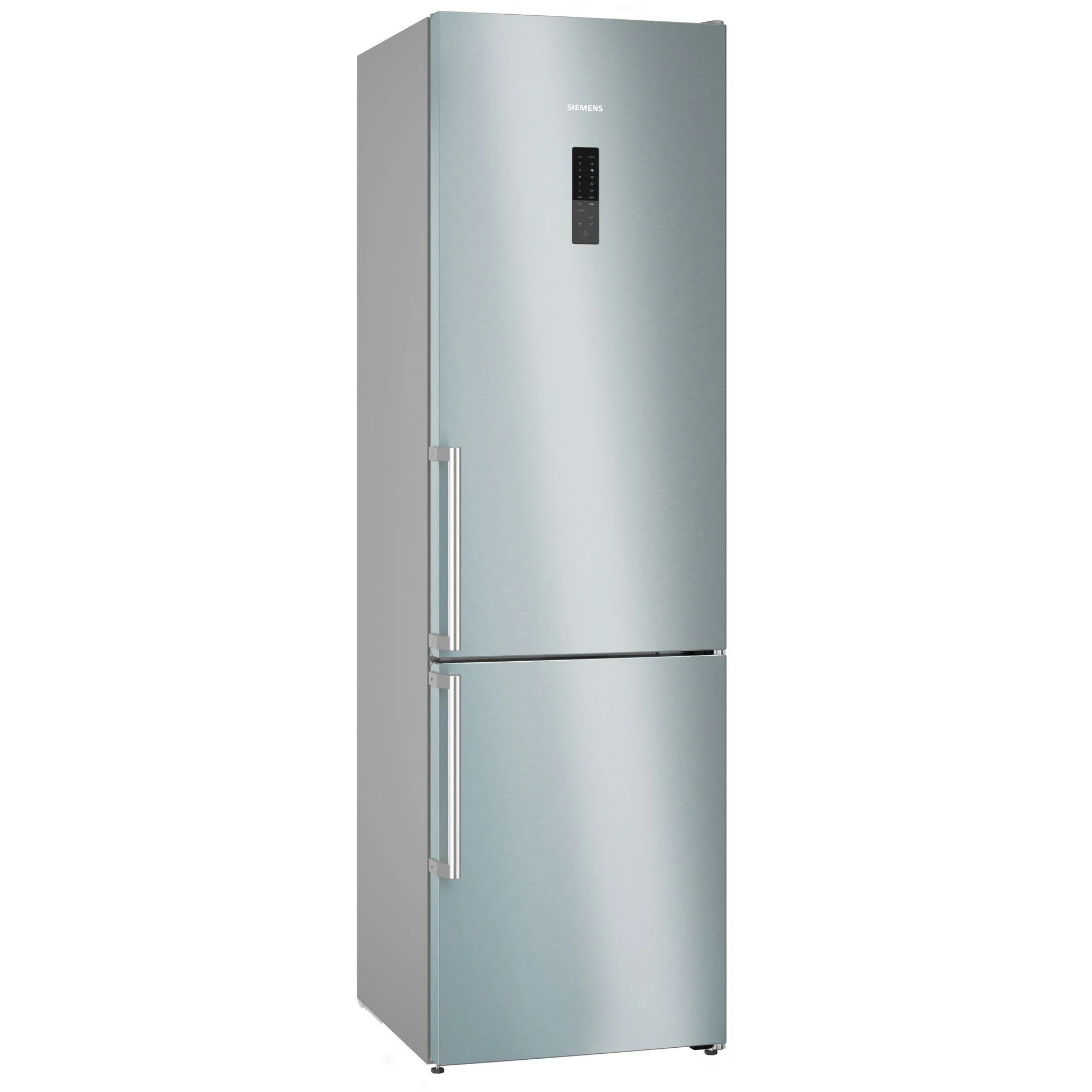 Siemens KG39NAICT iQ500 – Front view Siemens KG39NAICT iQ500 refrigerator in stainless steel, front view with closed doors
