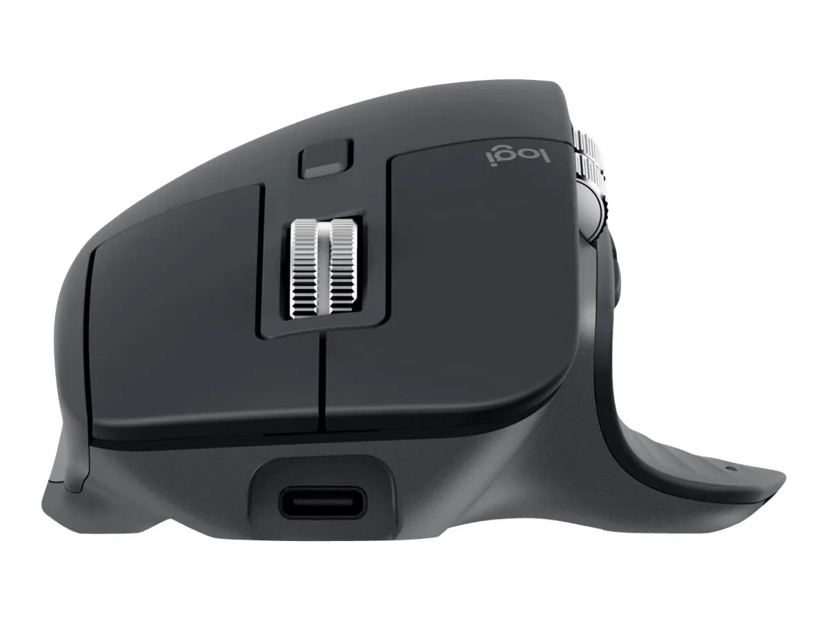 Logitech MX Master 3S for Business in Graphite, front view with visible USB-C port.