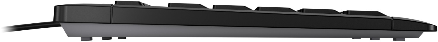 Cherry STREAM keyboard in black, US layout – left side view without unfolded stands.