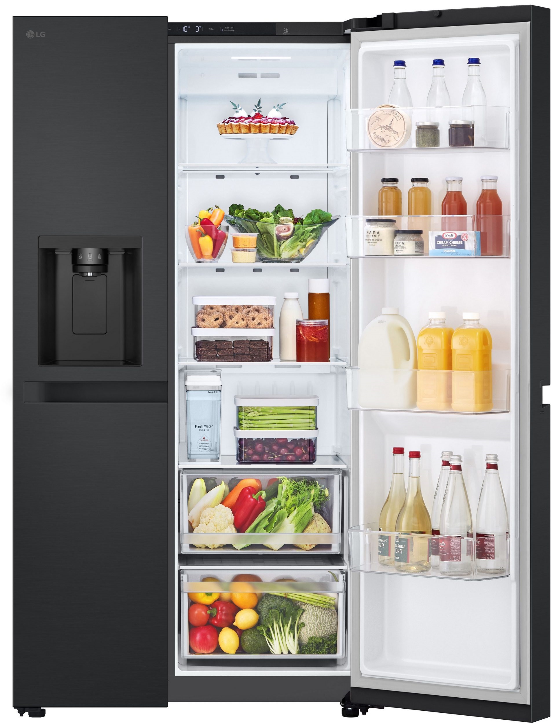 LG GSLC41EPPE side-by-side refrigerator with fully open right door