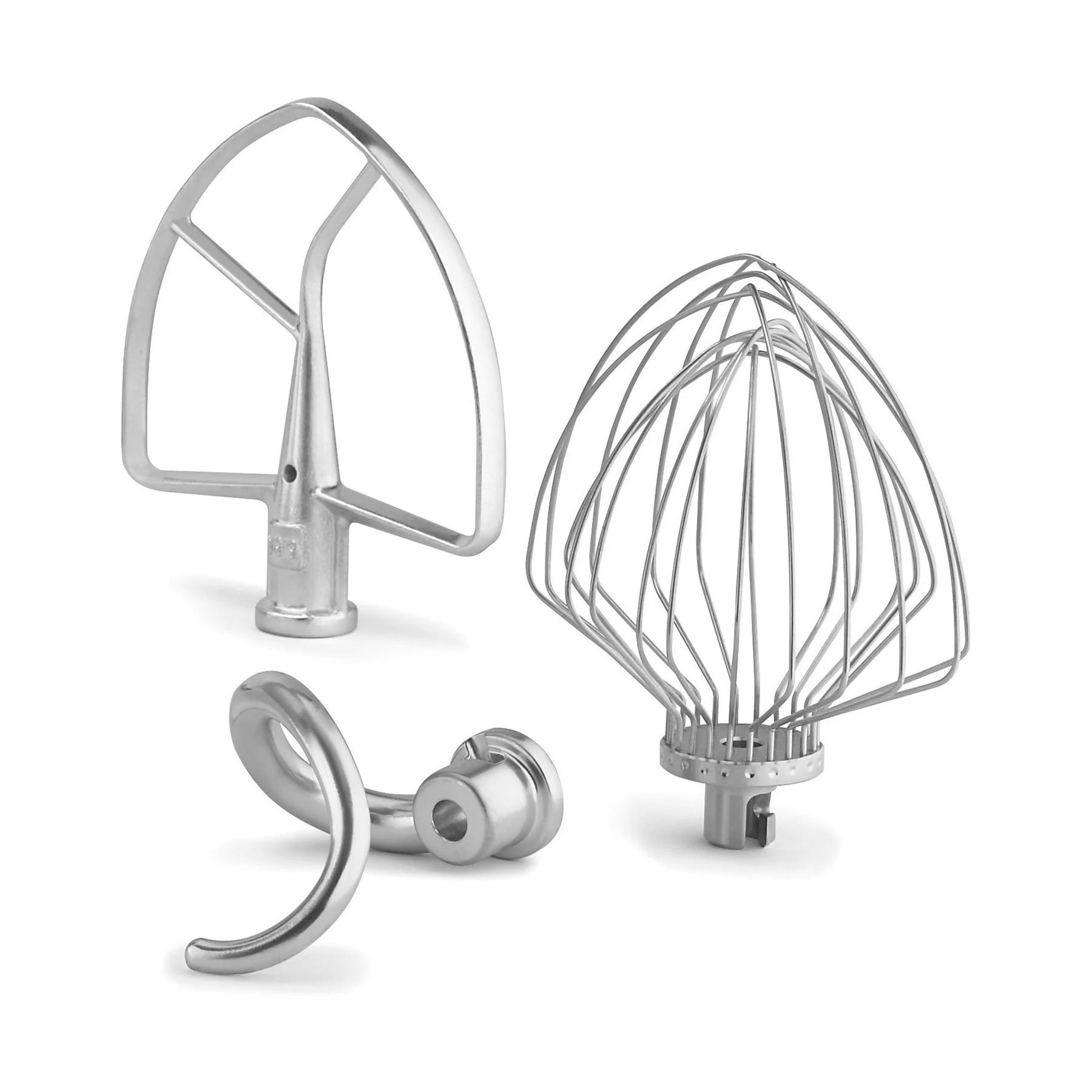 KitchenAid 5KSM7990XEER accessory set with dough hook, whisk, and stainless steel bowl