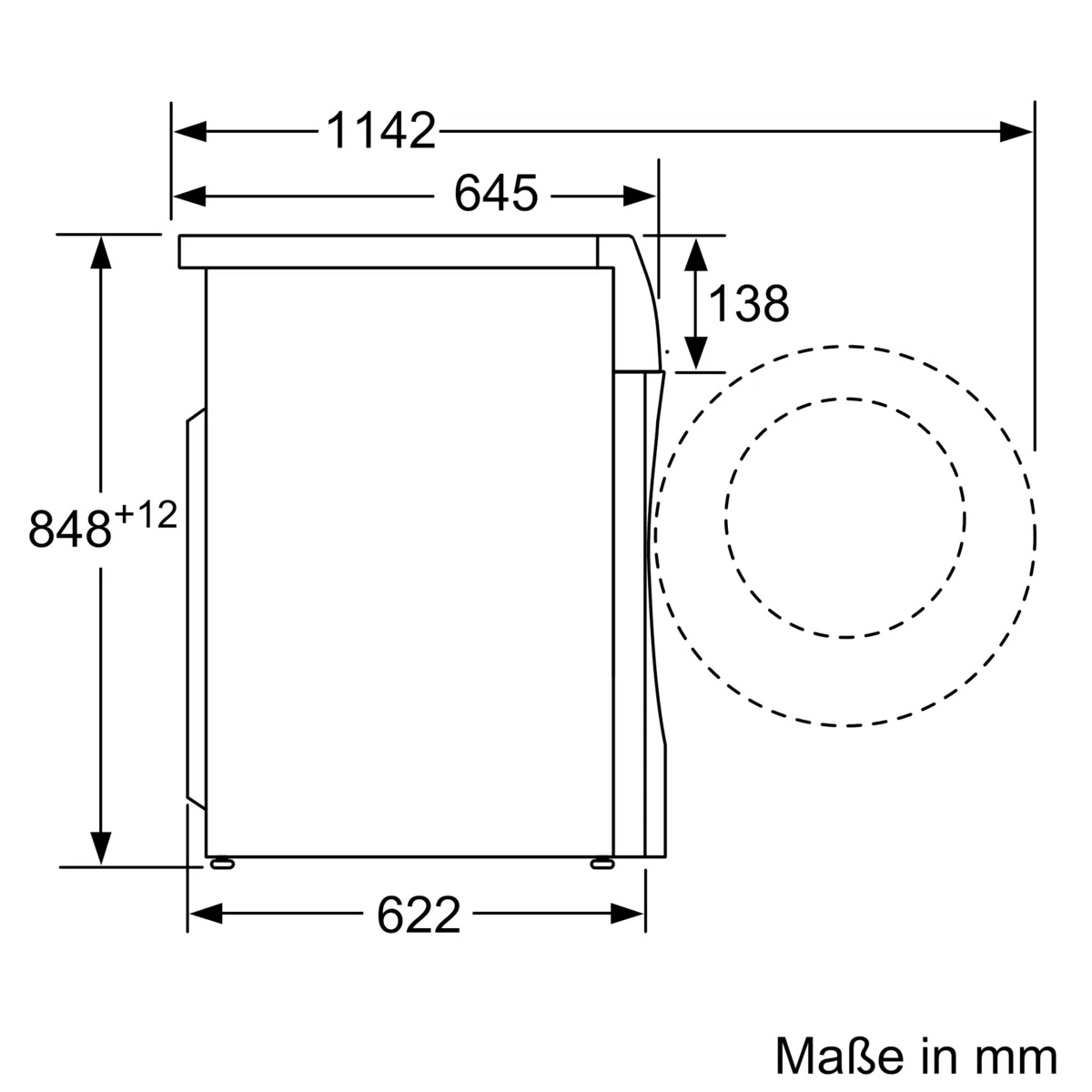 Technical drawing with appliance dimensions: Height 848 mm, Width 598 mm, Depth 622 mm.