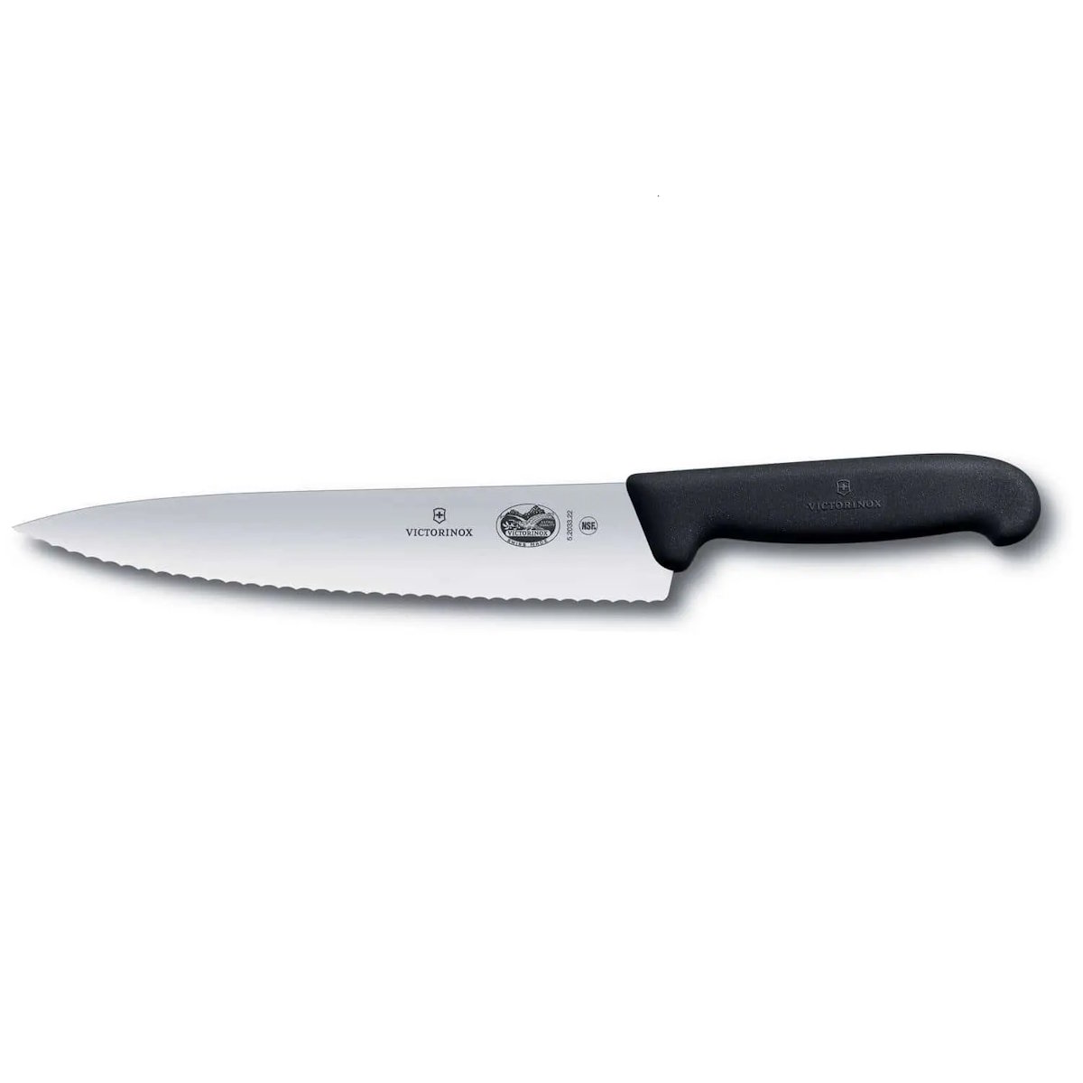 Victorinox Carving Knife Fibrox Wavy Edge Victorinox Fibrox carving knife with wavy edge, full view on white background