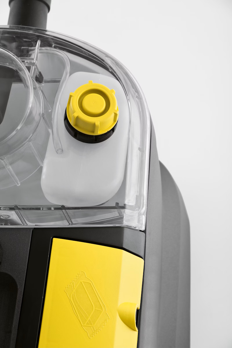 Detail view of the compartment for dosing and storing RM tabs (detergent tabs)